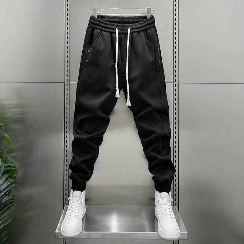 Mens Spring Summer Patchwork Vertical-Stripe Casual Elastic-Waist Fashion Ankle-Fit Pants