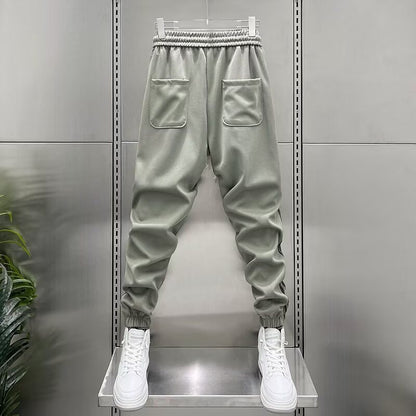 Mens Spring Summer Patchwork Vertical-Stripe Casual Elastic-Waist Fashion Ankle-Fit Pants