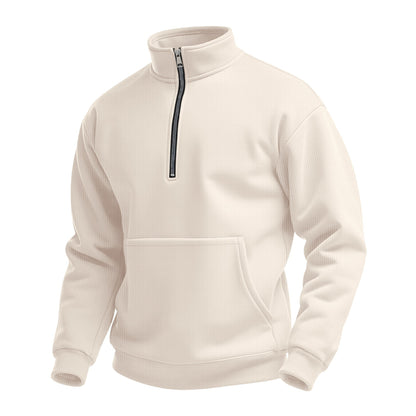 Men's Casual Waffle-Weave Half-Zip Stand-Up Collar Sweater