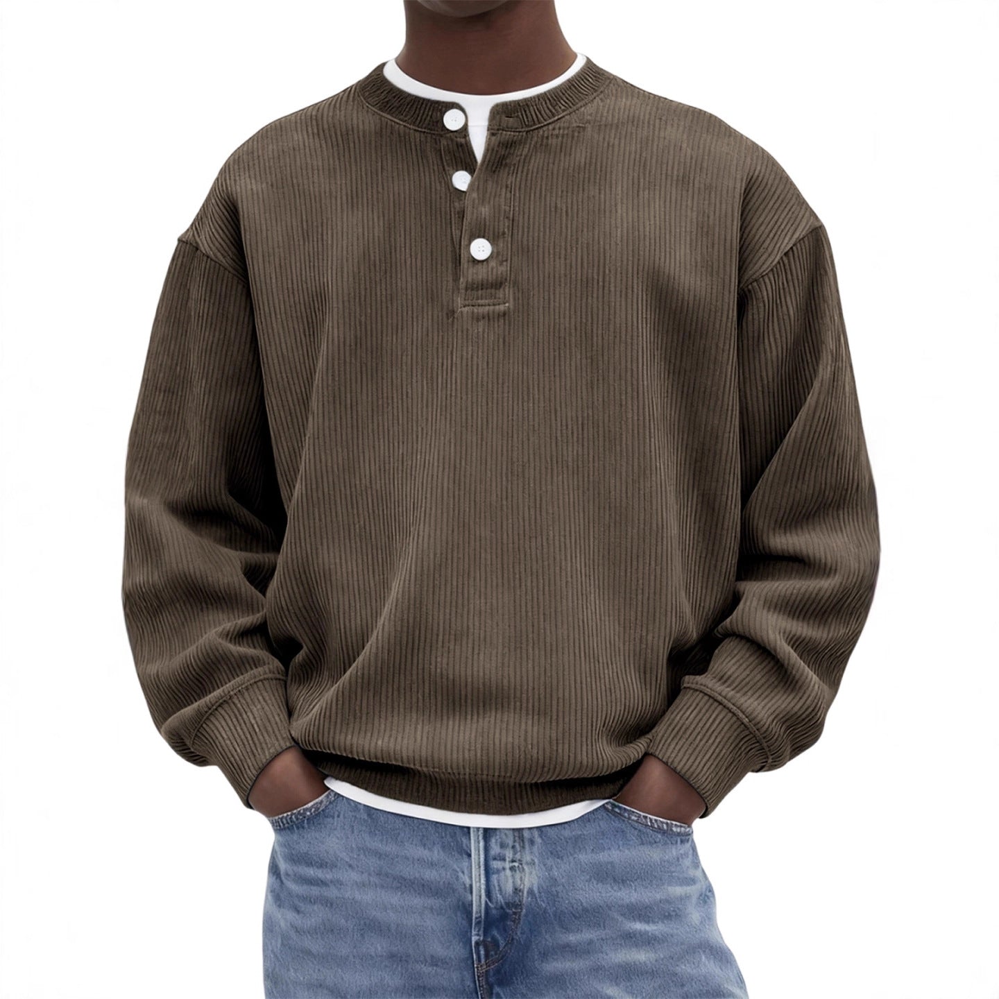 Mens Casual And Stylish Corduroy Ribbed Pullover