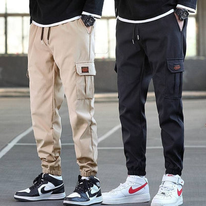 Men's Loose All-match Multi-pocket Wear-resistant Solid Color Ankle Banded Working Pants