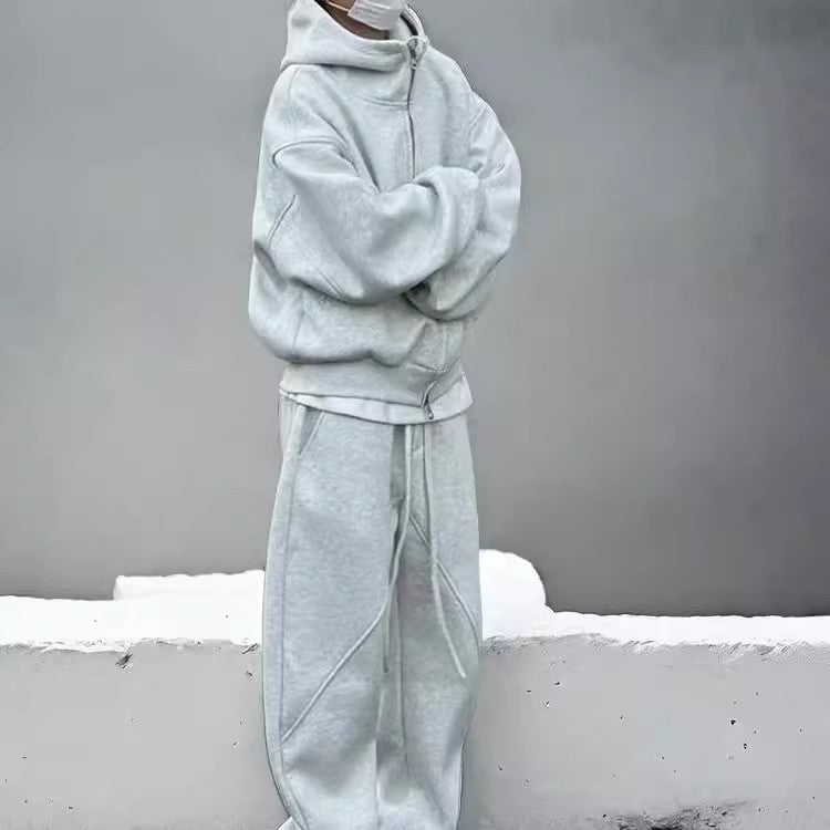Autumn Winter Fleece-Lined Extra-Thick Men's Set Hoodie And Sweatpants