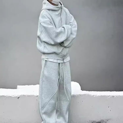 Autumn Winter Fleece-Lined Extra-Thick Men's Set Hoodie And Sweatpants