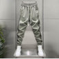 Mens Spring Summer Patchwork Vertical-Stripe Casual Elastic-Waist Fashion Ankle-Fit Pants