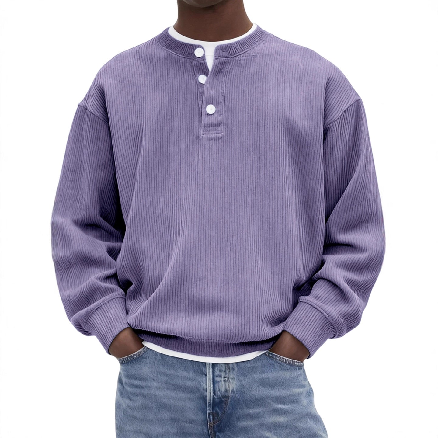 Mens Casual And Stylish Corduroy Ribbed Pullover