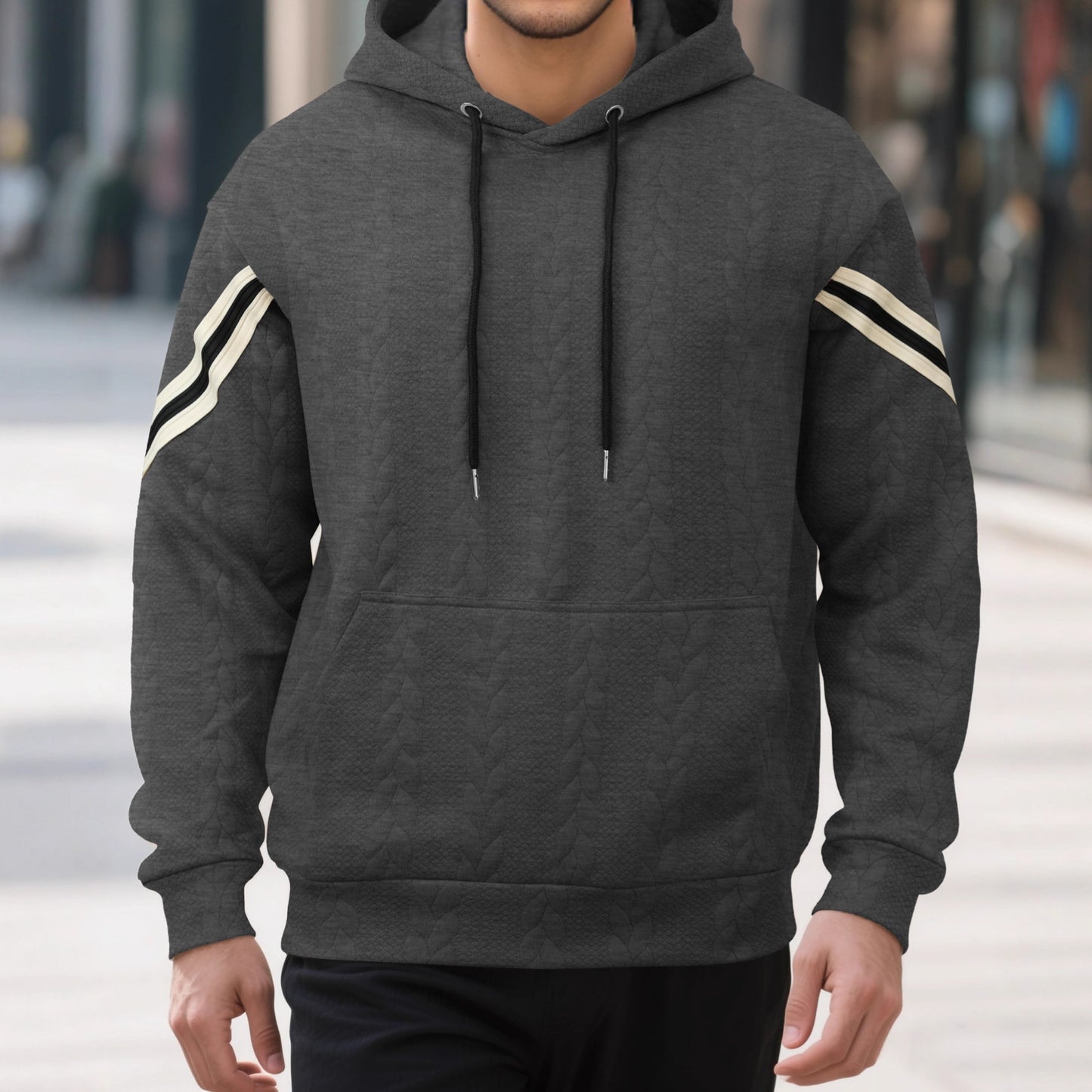 Jacquard-woven Thermal Outdoor Sports Trendy Hooded Hoodie For Men