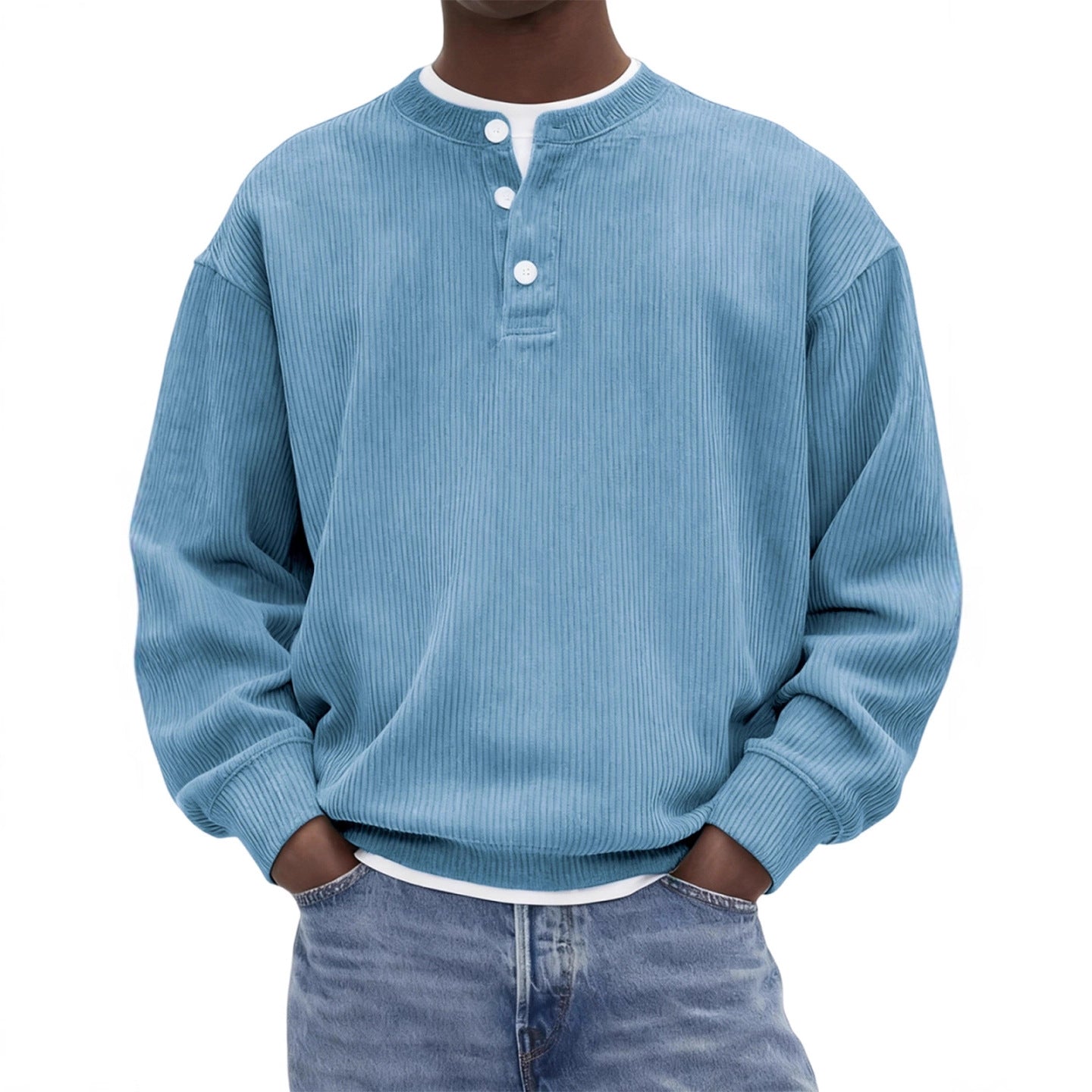 Mens Casual And Stylish Corduroy Ribbed Pullover