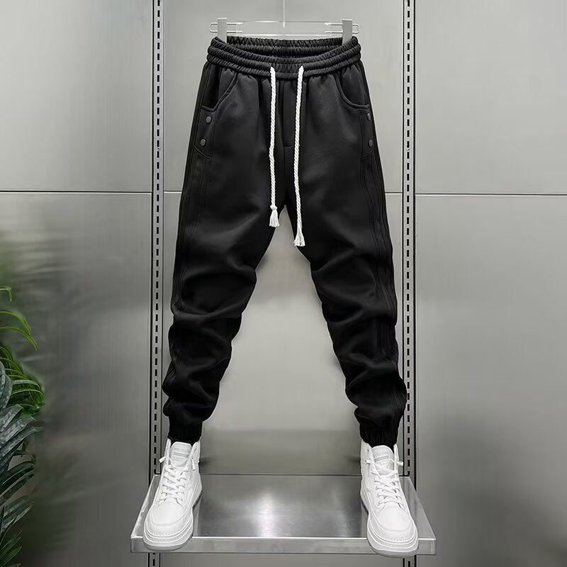 Mens Spring Summer Patchwork Vertical-Stripe Casual Elastic-Waist Fashion Ankle-Fit Pants