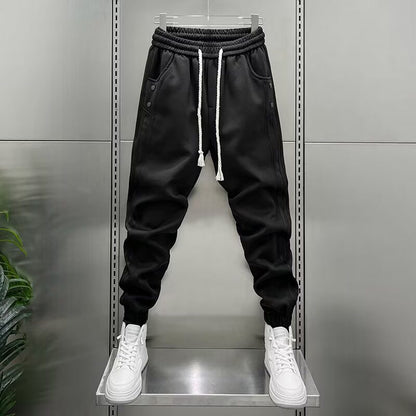 Mens Spring Summer Patchwork Vertical-Stripe Casual Elastic-Waist Fashion Ankle-Fit Pants