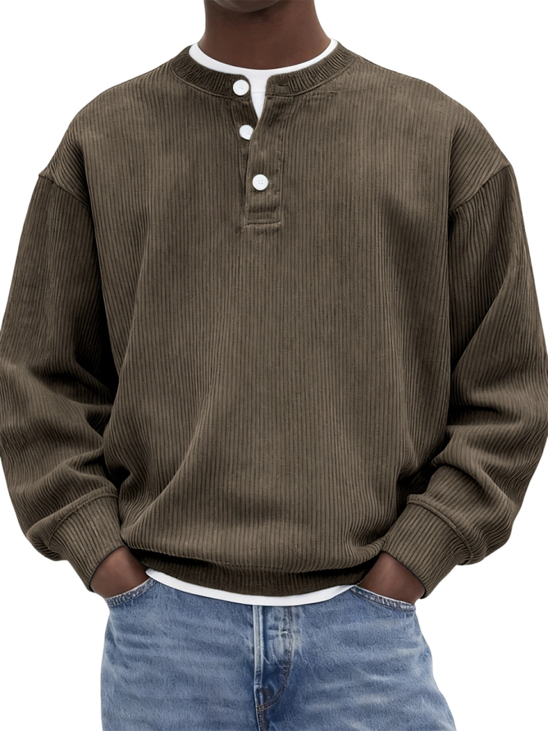 Mens Casual And Stylish Corduroy Ribbed Pullover