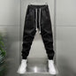Mens Spring Summer Patchwork Vertical-Stripe Casual Elastic-Waist Fashion Ankle-Fit Pants