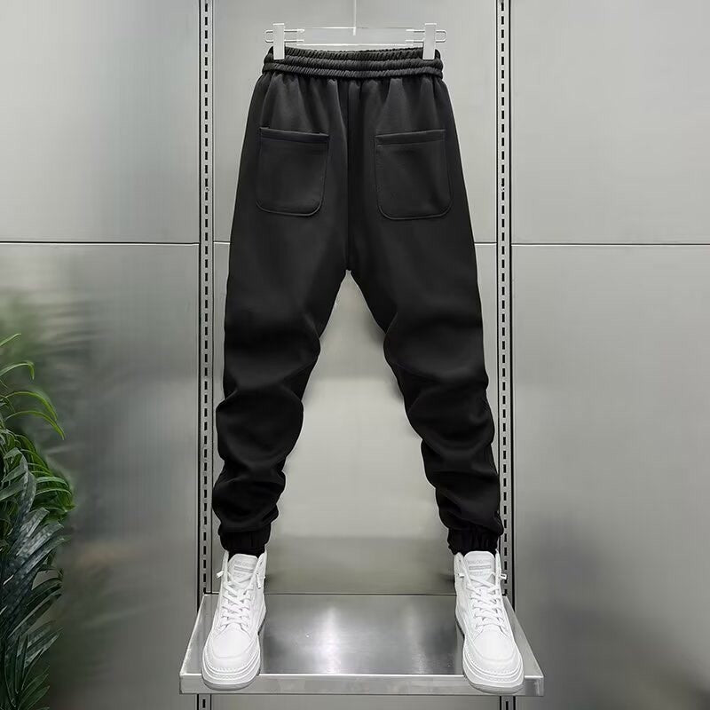 Mens Spring Summer Patchwork Vertical-Stripe Casual Elastic-Waist Fashion Ankle-Fit Pants