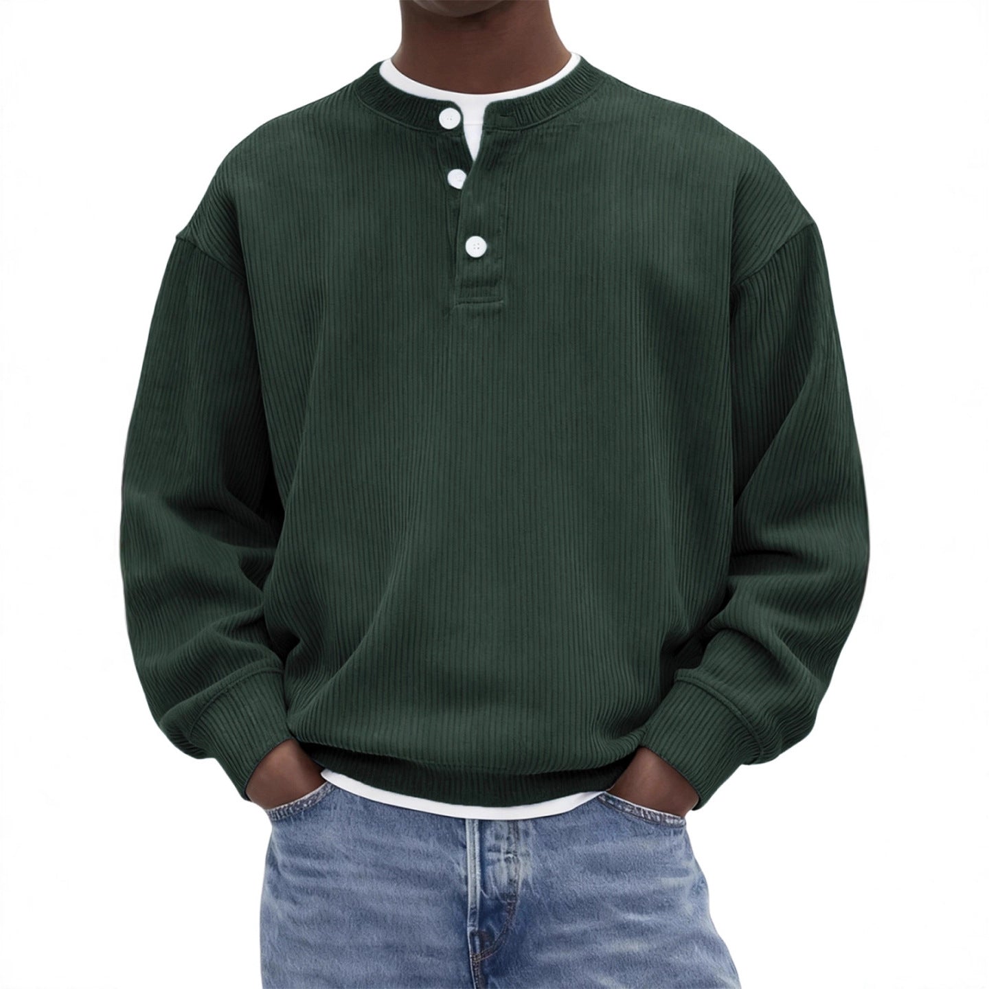 Mens Casual And Stylish Corduroy Ribbed Pullover