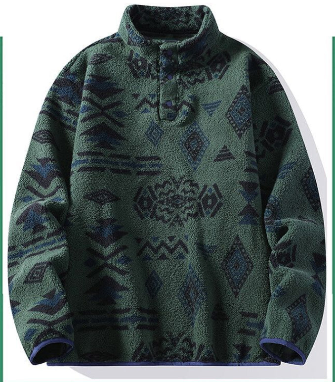 Mens Retro Tie-Dye Stand-Up Collar Polo Shirt Sweatshirt