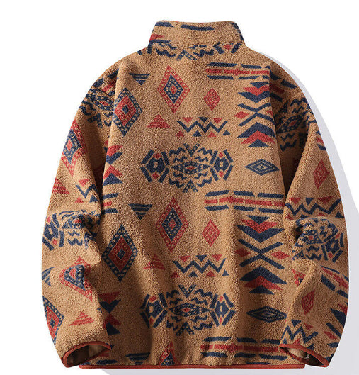 Mens Retro Tie-Dye Stand-Up Collar Polo Shirt Sweatshirt