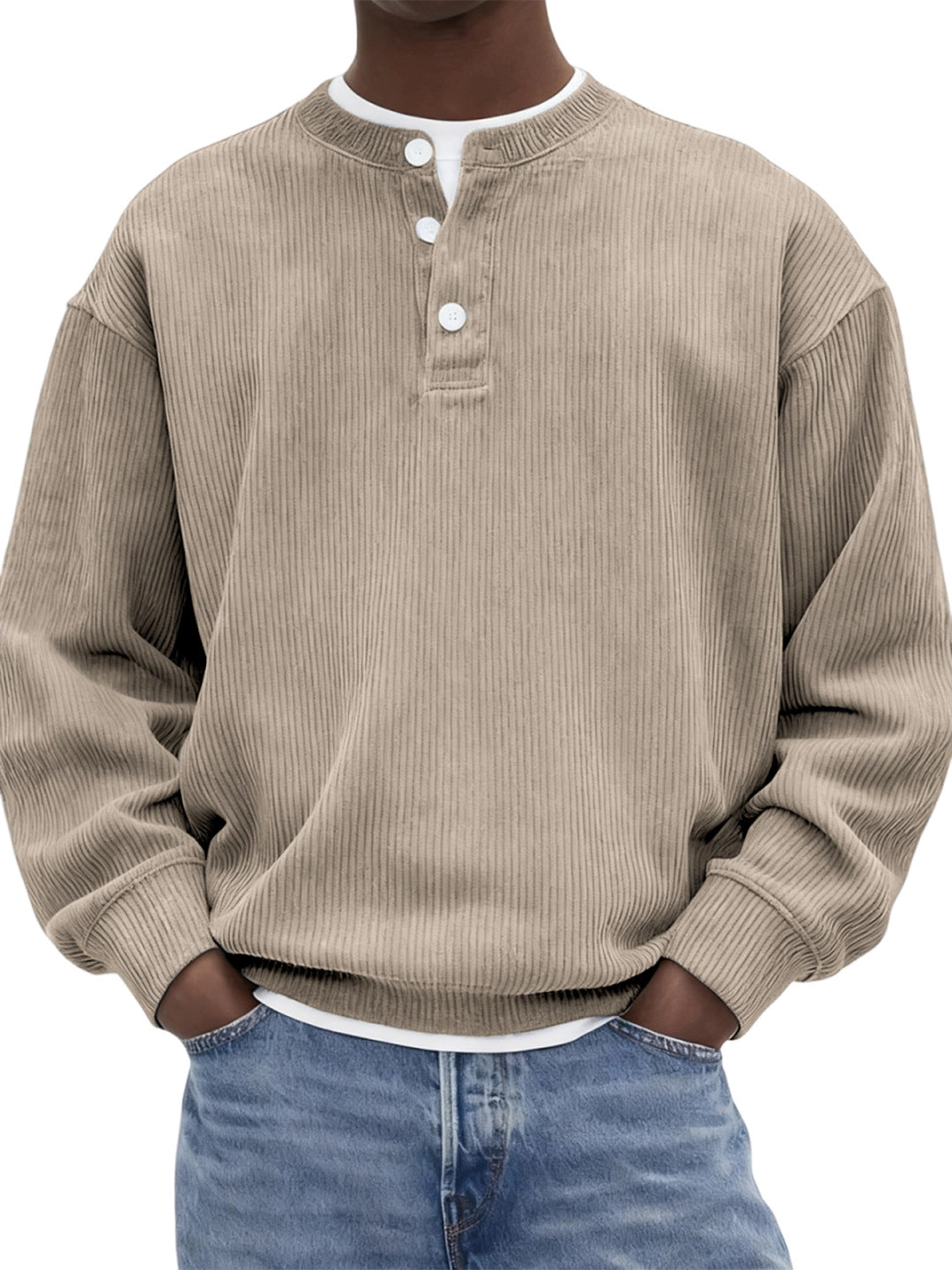 Mens Casual And Stylish Corduroy Ribbed Pullover