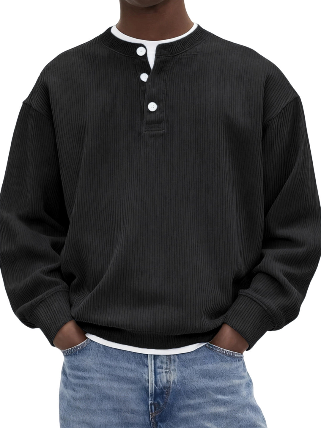 Mens Casual And Stylish Corduroy Ribbed Pullover