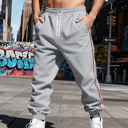 Men's Thickened Fleece-Lined Vertical-Stripe Sweatpants