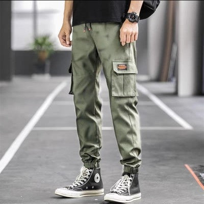 Men's Loose All-match Multi-pocket Wear-resistant Solid Color Ankle Banded Working Pants