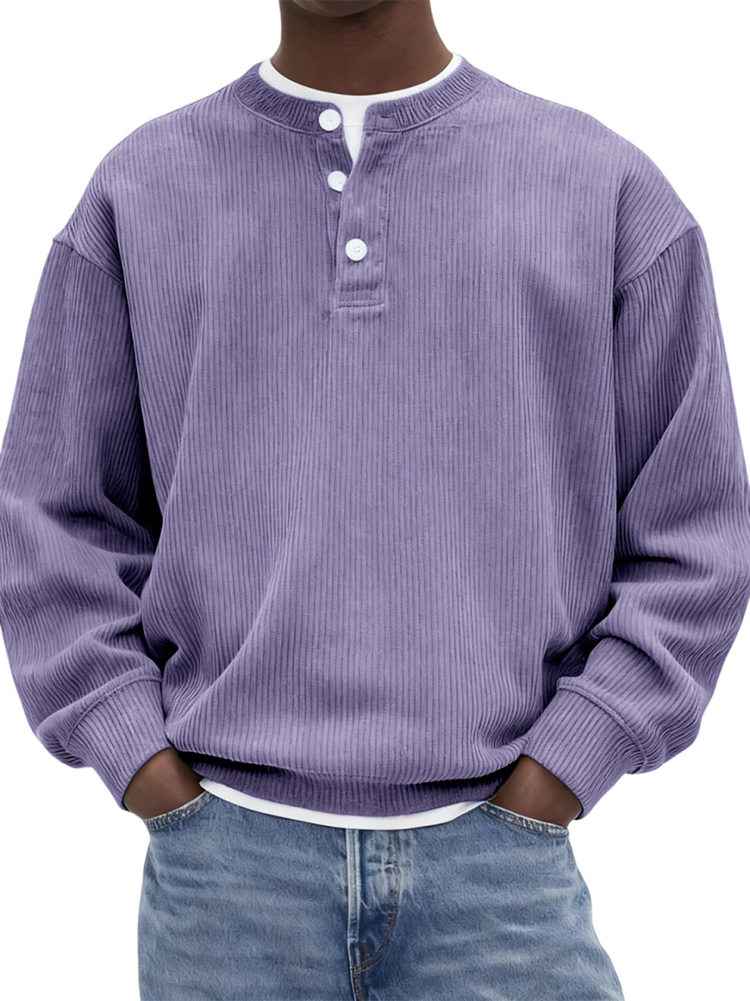Mens Casual And Stylish Corduroy Ribbed Pullover